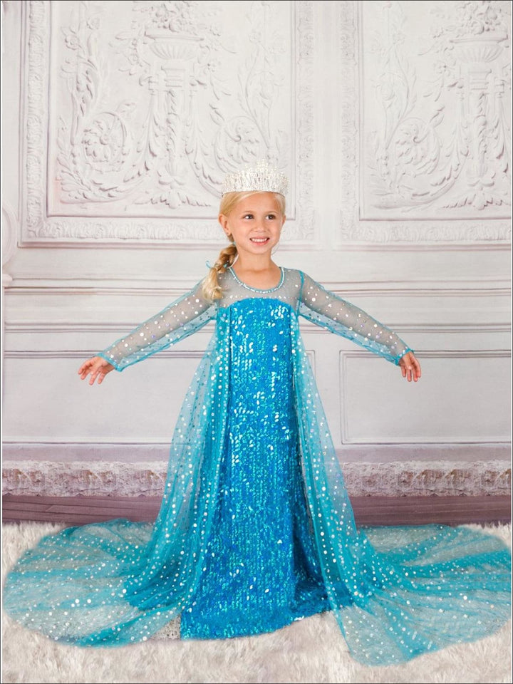 Halloween Costumes | Frozen Inspired Elsa Sequin Gown | Mia Belle Girls