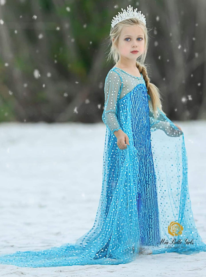 Halloween Costumes | Frozen Inspired Elsa Sequin Gown | Mia Belle Girls