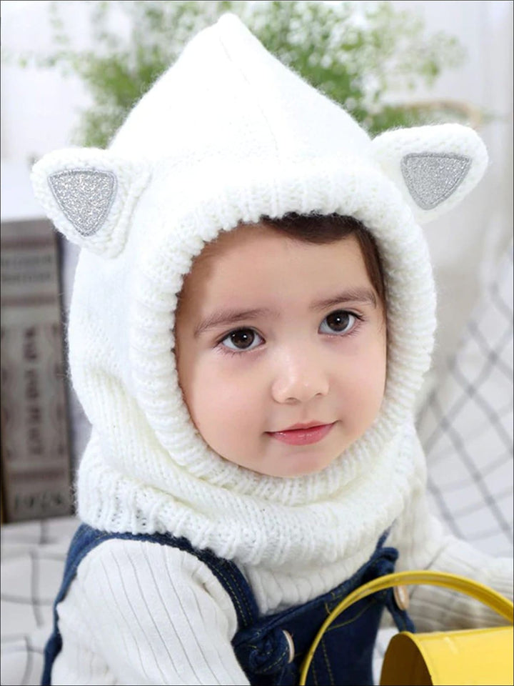 Girls Fall Knit Glitter Ear Beanie - Girls Hats