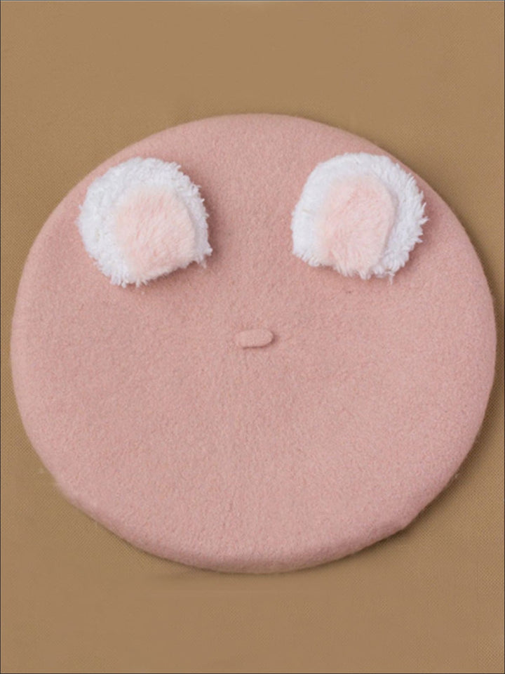 Girls Fall Plush Bear Ear Beret - Dusty Pink - Girls Berets