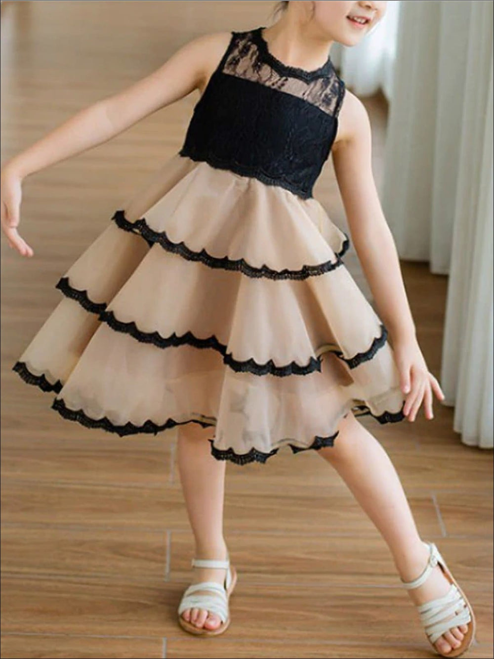 Girls Fall Sleeveless Tiered Ruffle Party Dress - Girls Fall Dressy Dress