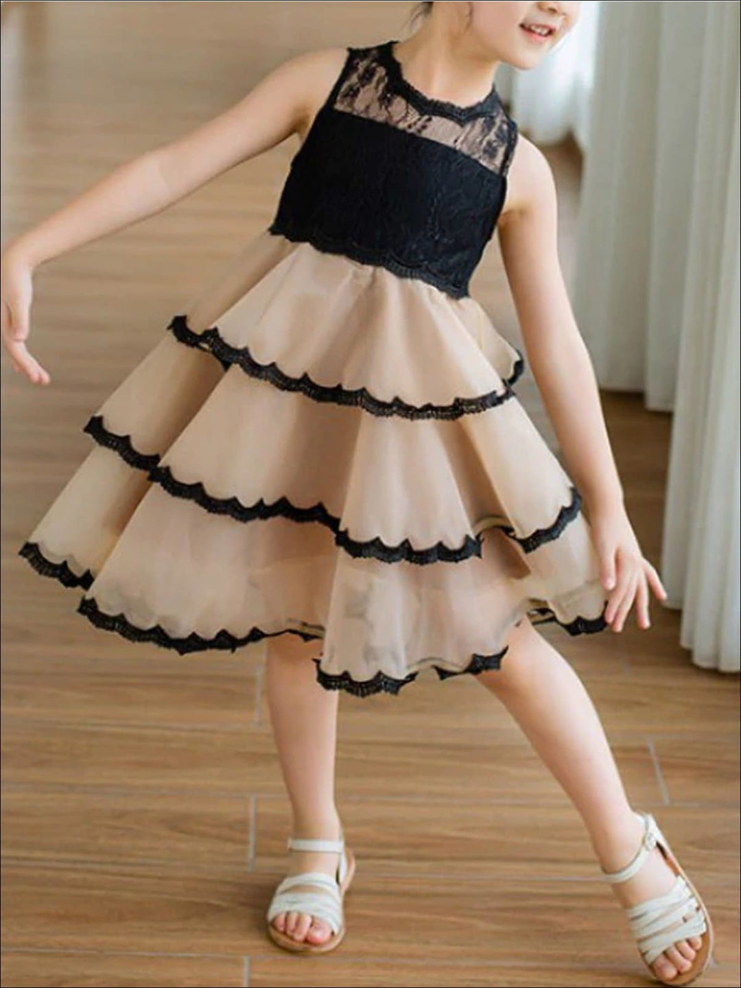 Girls Fall Sleeveless Tiered Ruffle Party Dress - Girls Fall Dressy Dress