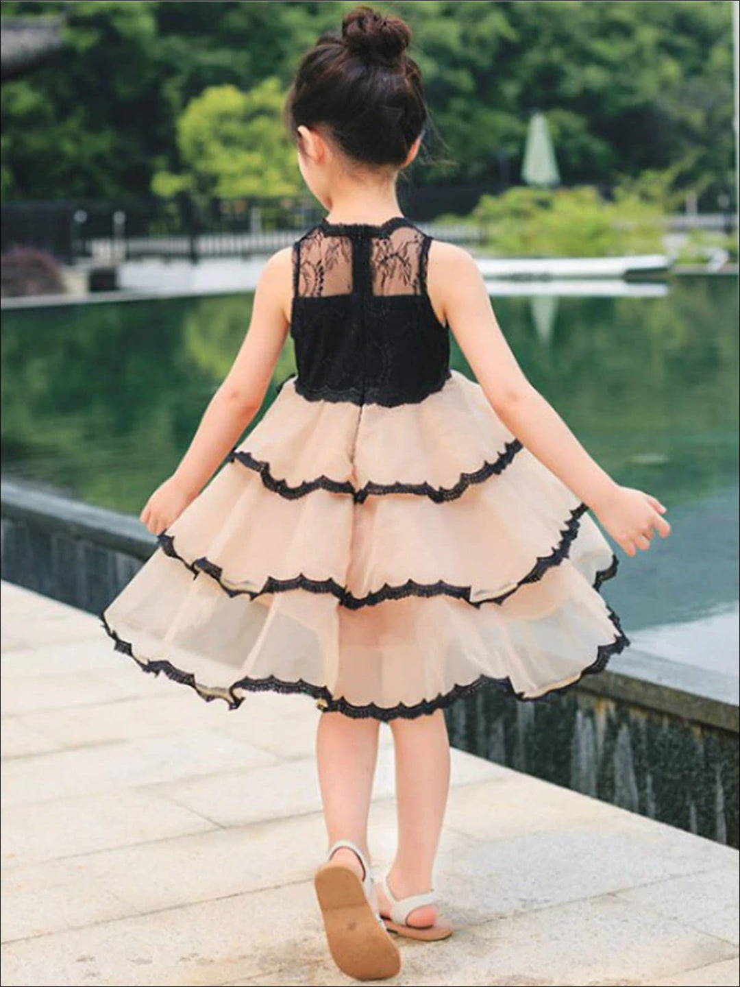 Girls Fall Sleeveless Tiered Ruffle Party Dress - Black/Brown / 2T - Girls Fall Dressy Dress