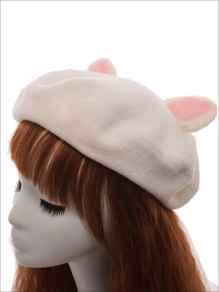 Girls Fall Wool Cat Ear Beret - Cream - Girls Berets