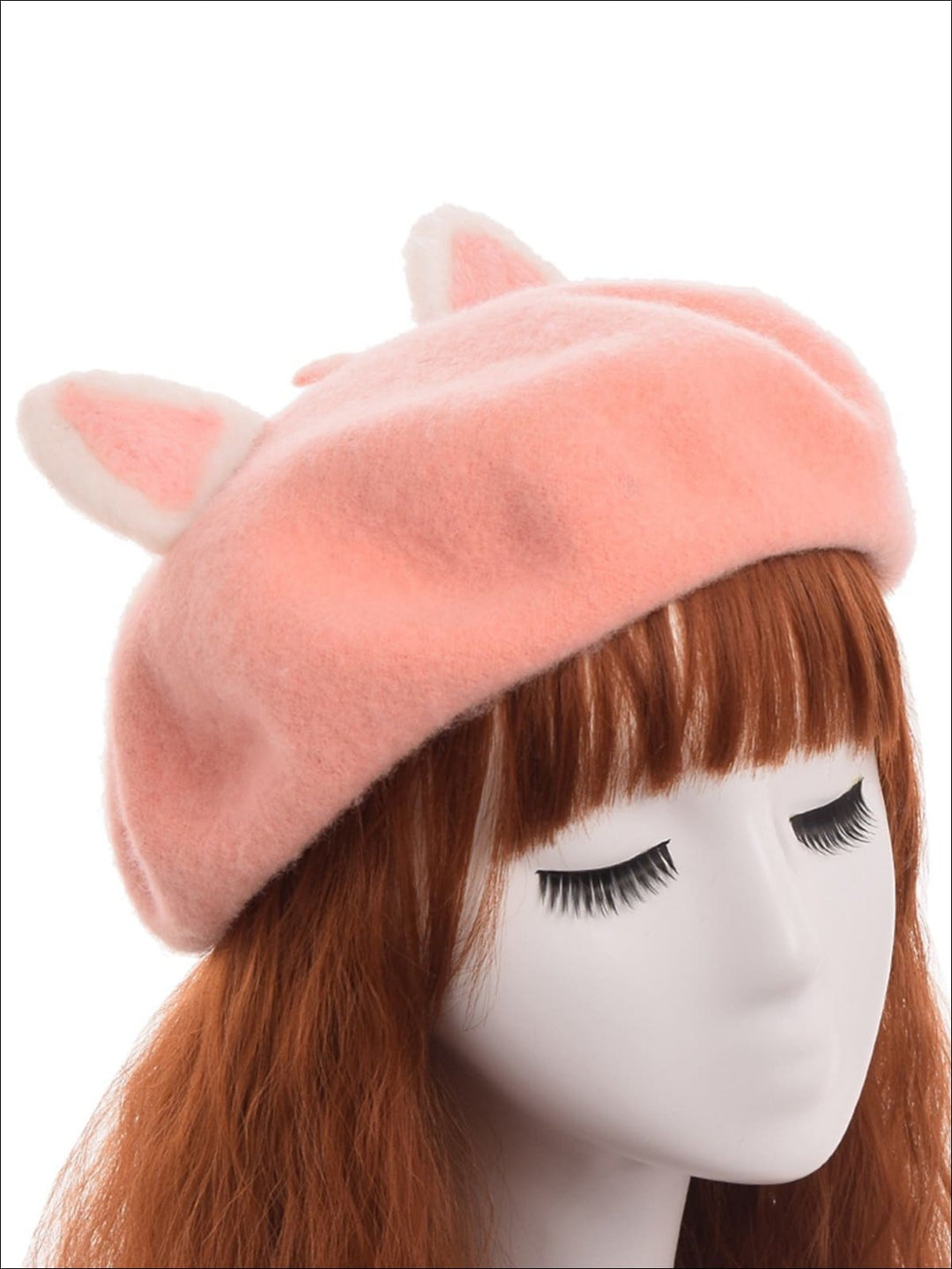 Girls Fall Wool Cat Ear Beret - Pink - Girls Berets