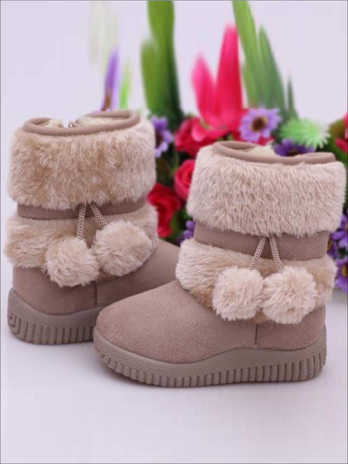 Faux fur pom pom boots hotsell