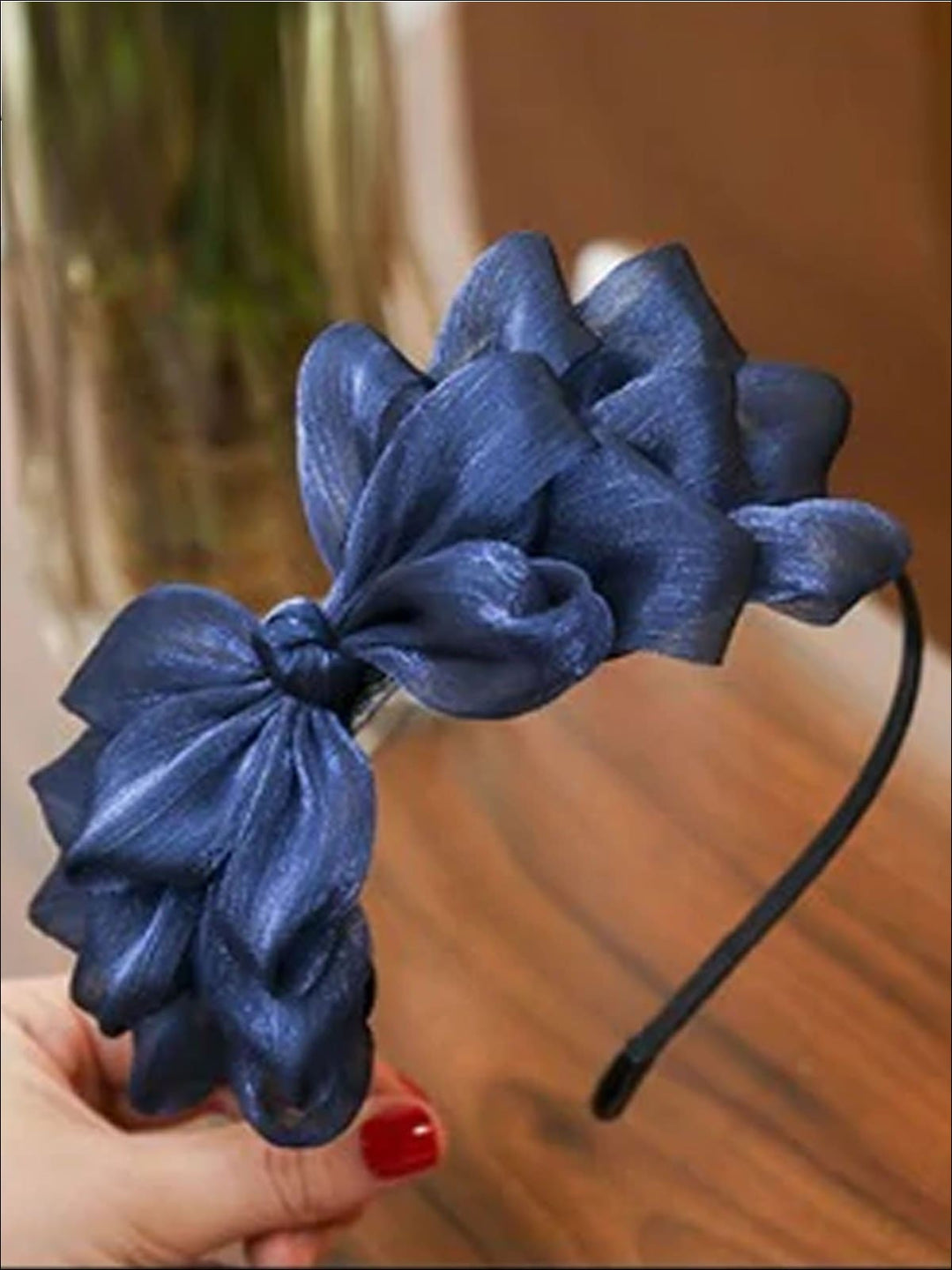 Girls Floral Ribbon Headband - Navy - Hair Accessories