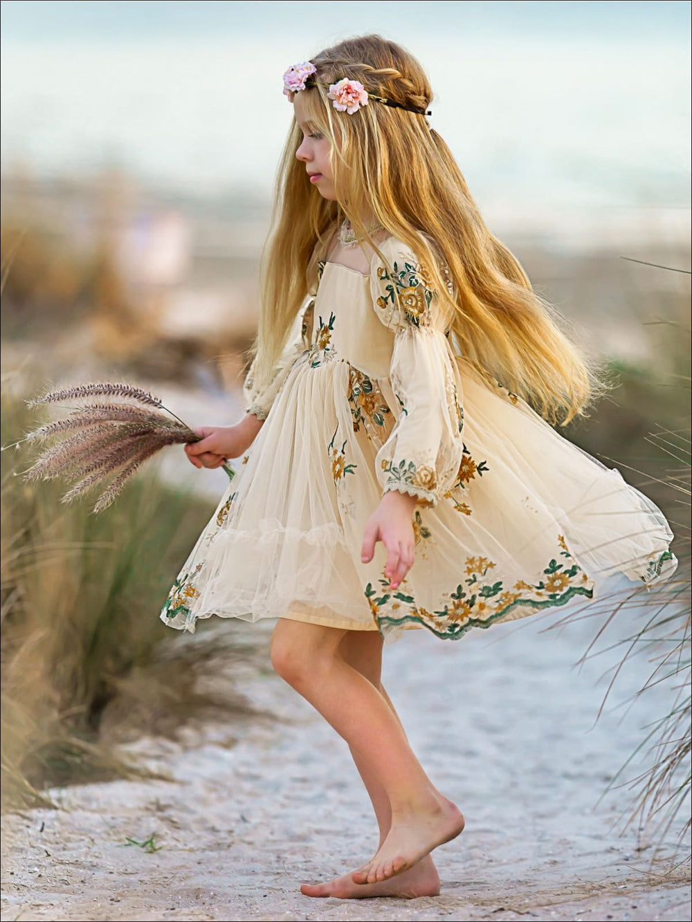 Little Girls Flower Embroidered Lace Dress | Toddler Spring Dresses