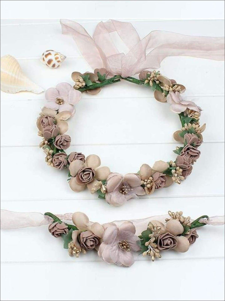 Girls Flower Halo Set - Taupe/Beige / One - Flower Halo