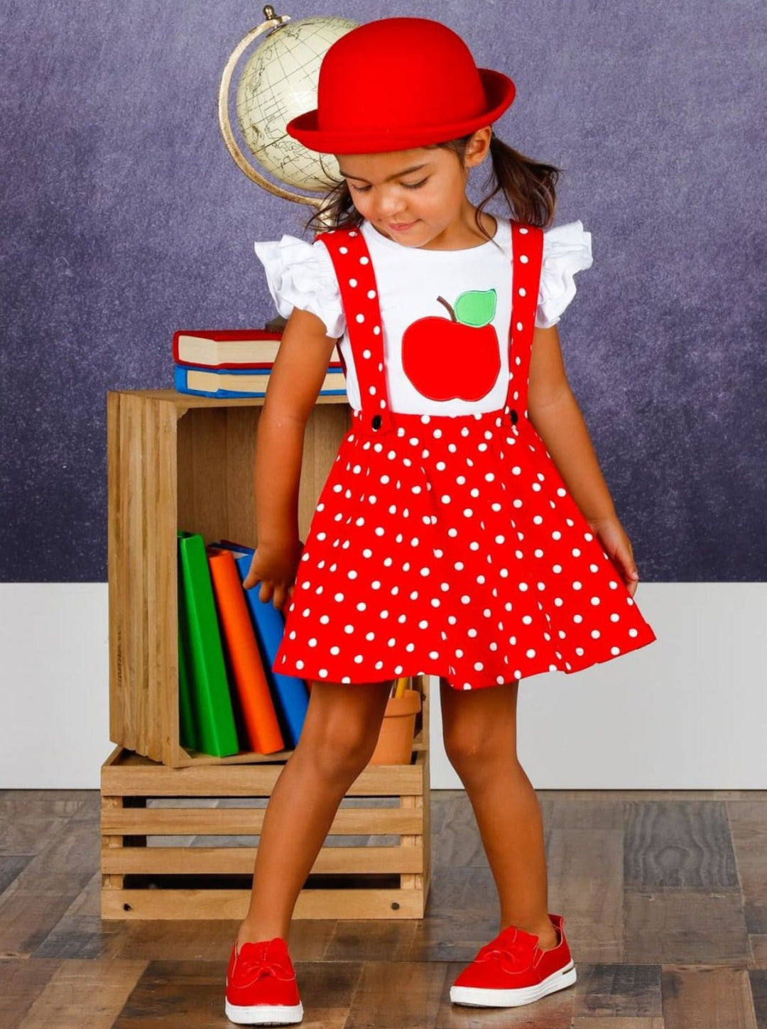 Teacher's Favorite Top & Polka Dot Pinafore Skirt Set