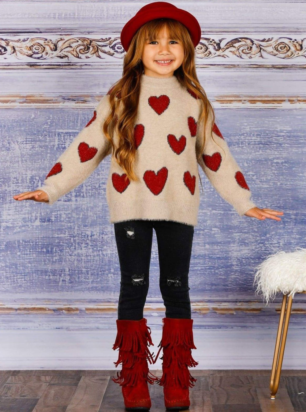 Kids Sweaters & Cardigans | Fuzzy Heart Sweater | Mia Belle Girls