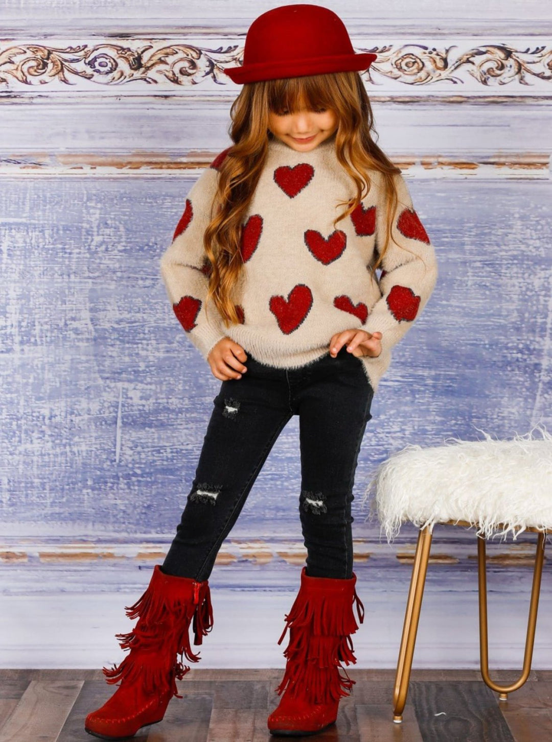 Kids Sweaters & Cardigans | Fuzzy Heart Sweater | Mia Belle Girls