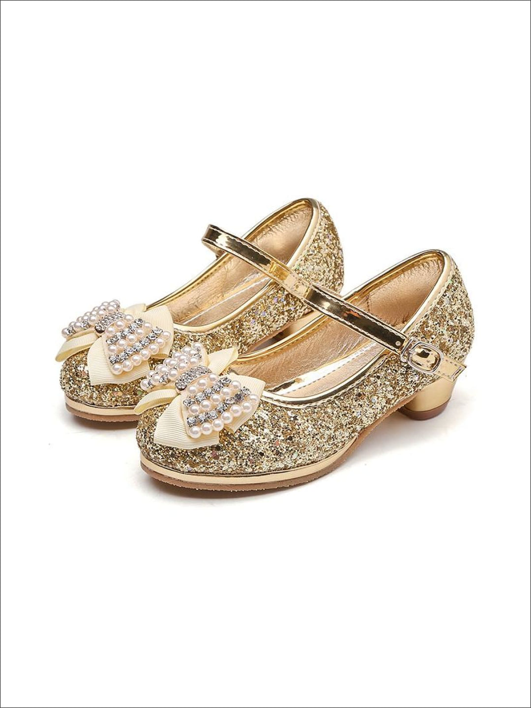 Girls Glitter Bow Tie Pearl Embellished Princess Shoes - Girls Flats