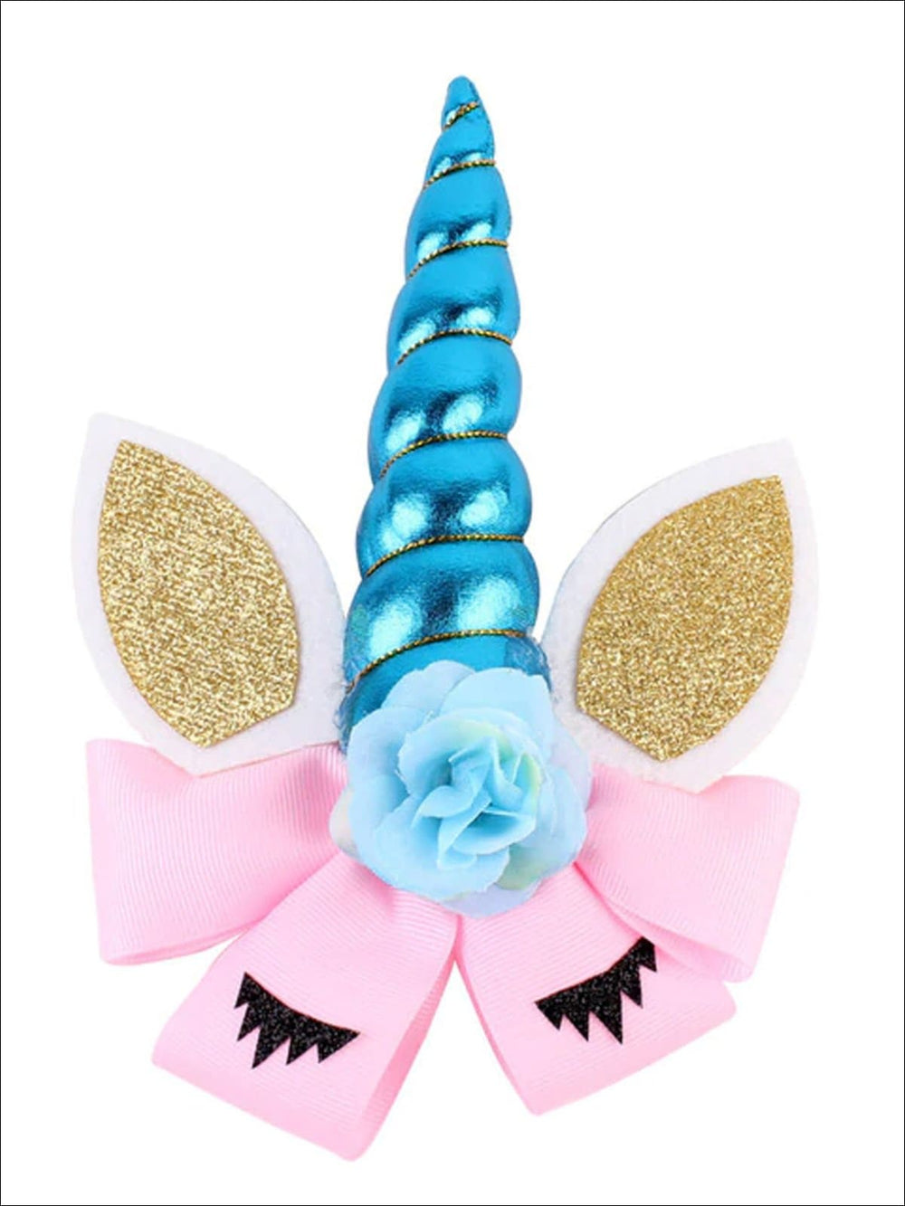 Girls Glitter Cat Ear Unicorn Hair Bow - Blue - Hair Accessories