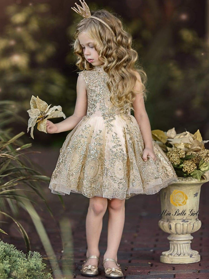 Girls Special Occasion Dress | Gold Embroidered Special Occasion Dress