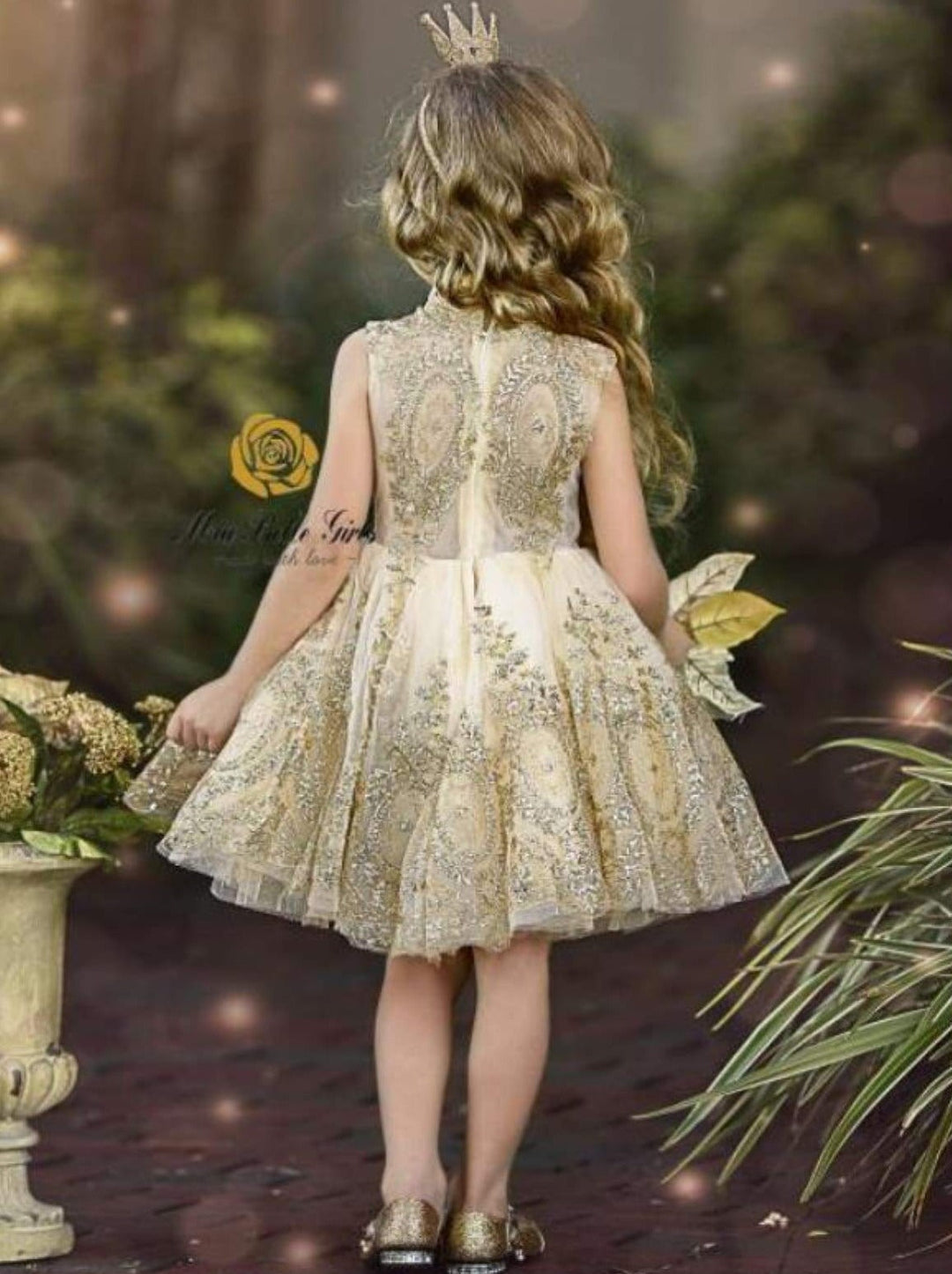 Girls Special Occasion Dress | Gold Embroidered Special Occasion Dress