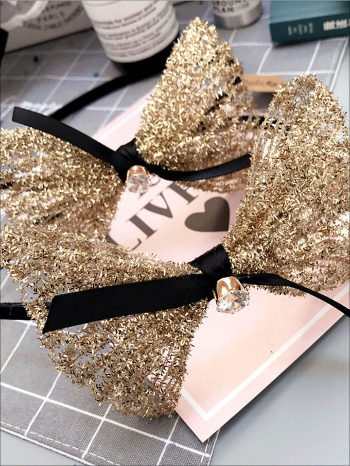 Girls Golden Bowknot Headband - Hair Accessories