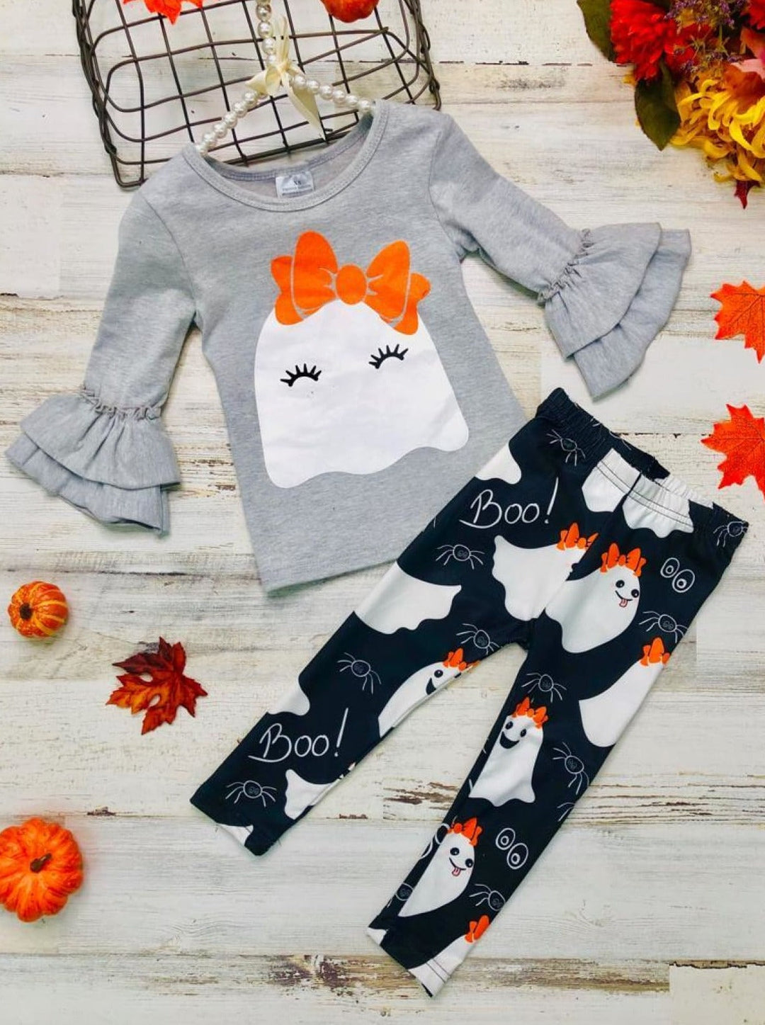 Kids Halloween Apparel | Ghost Top & Legging Set - Mia Belle Girls