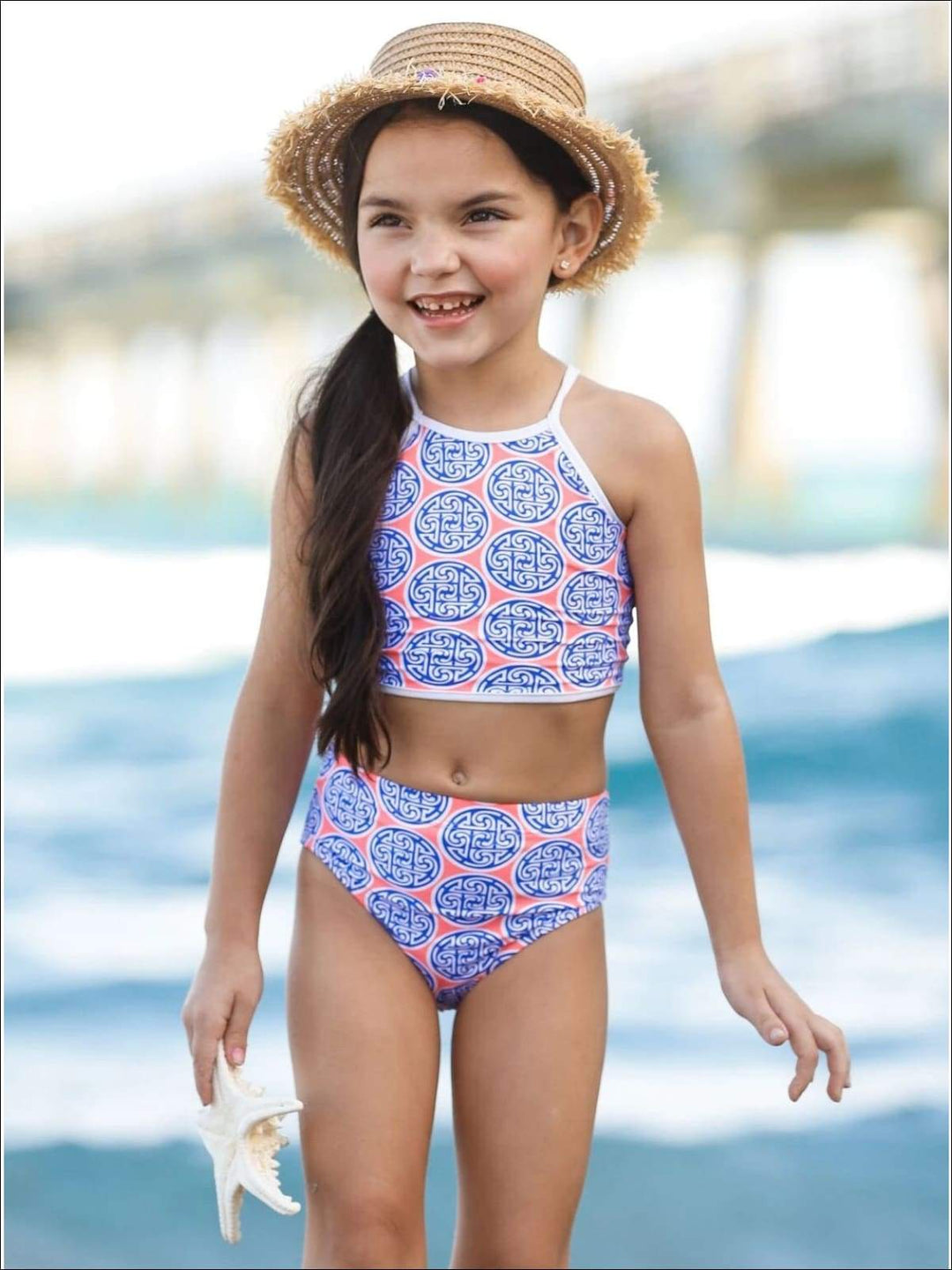 Little Girls Swimwear | Halter Medallion High Waist Two Piece Swimsuit