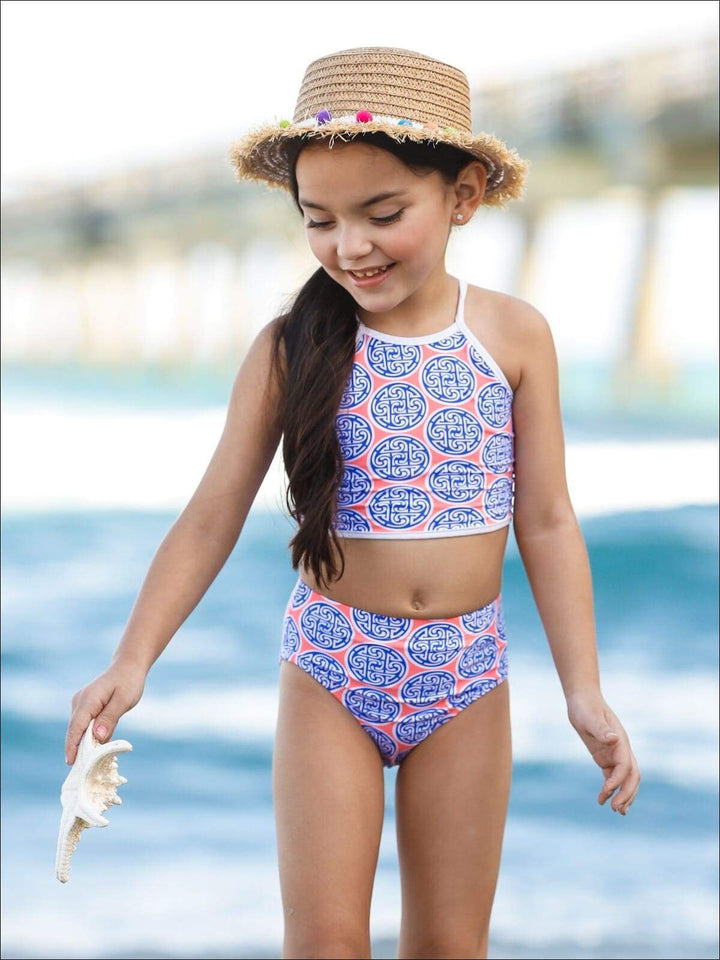 Little Girls Swimwear | Halter Medallion High Waist Two Piece Swimsuit