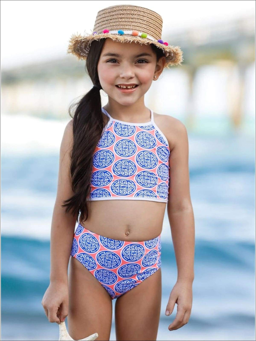 Little Girls Swimwear | Halter Medallion High Waist Two Piece Swimsuit