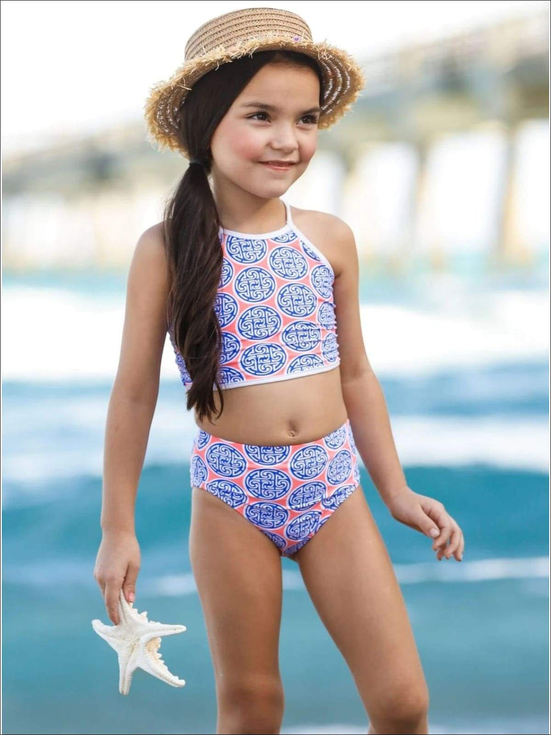 Little Girls Swimwear | Halter Medallion High Waist Two Piece Swimsuit