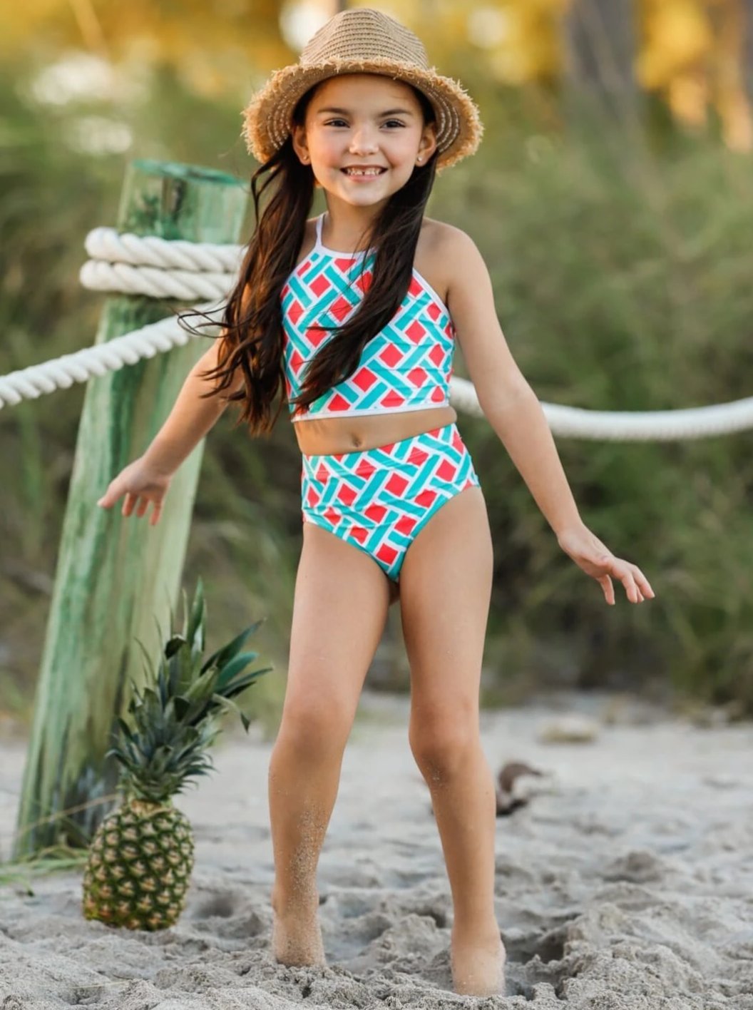 Kids Swimsuits | Little Girls Halter High Waist Two Piece Swimsuit