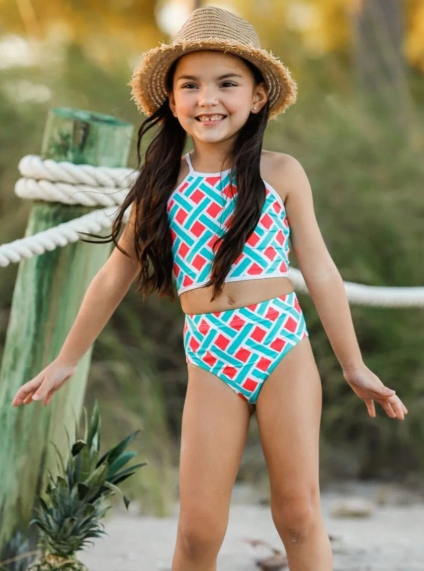 Kids Swimsuits | Little Girls Halter High Waist Two Piece Swimsuit