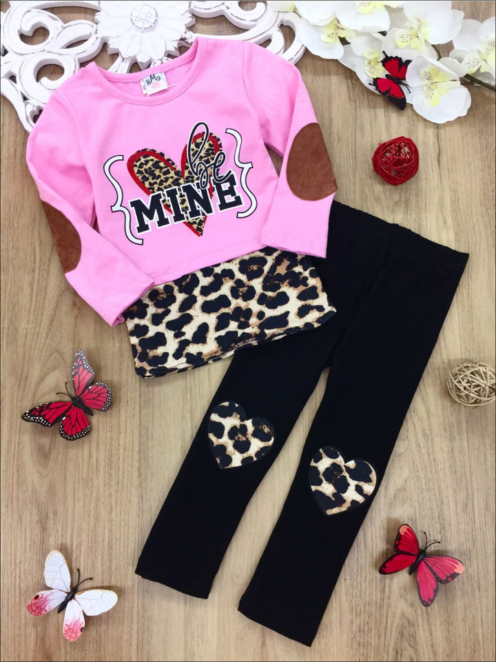 Girls Valentine's Outfit | Be Mine Leopard Patched Tunic & Legging Set