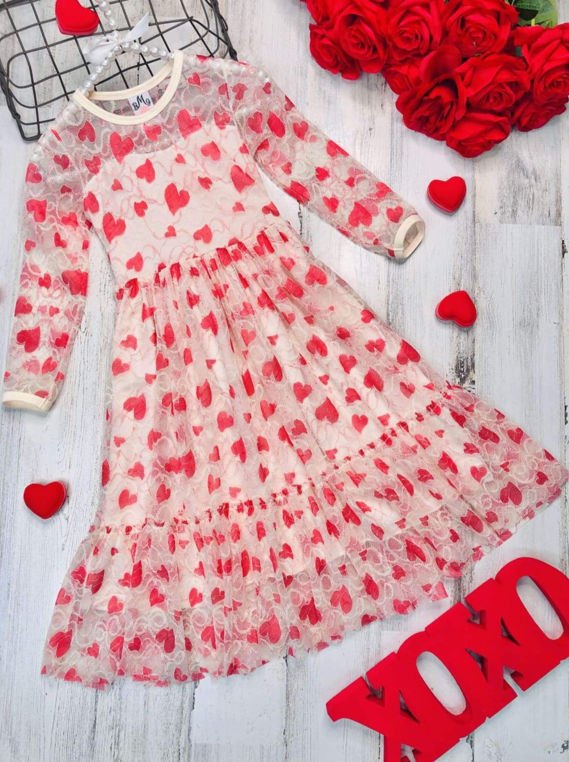 Heart 2024 Valentines long sleeve dress