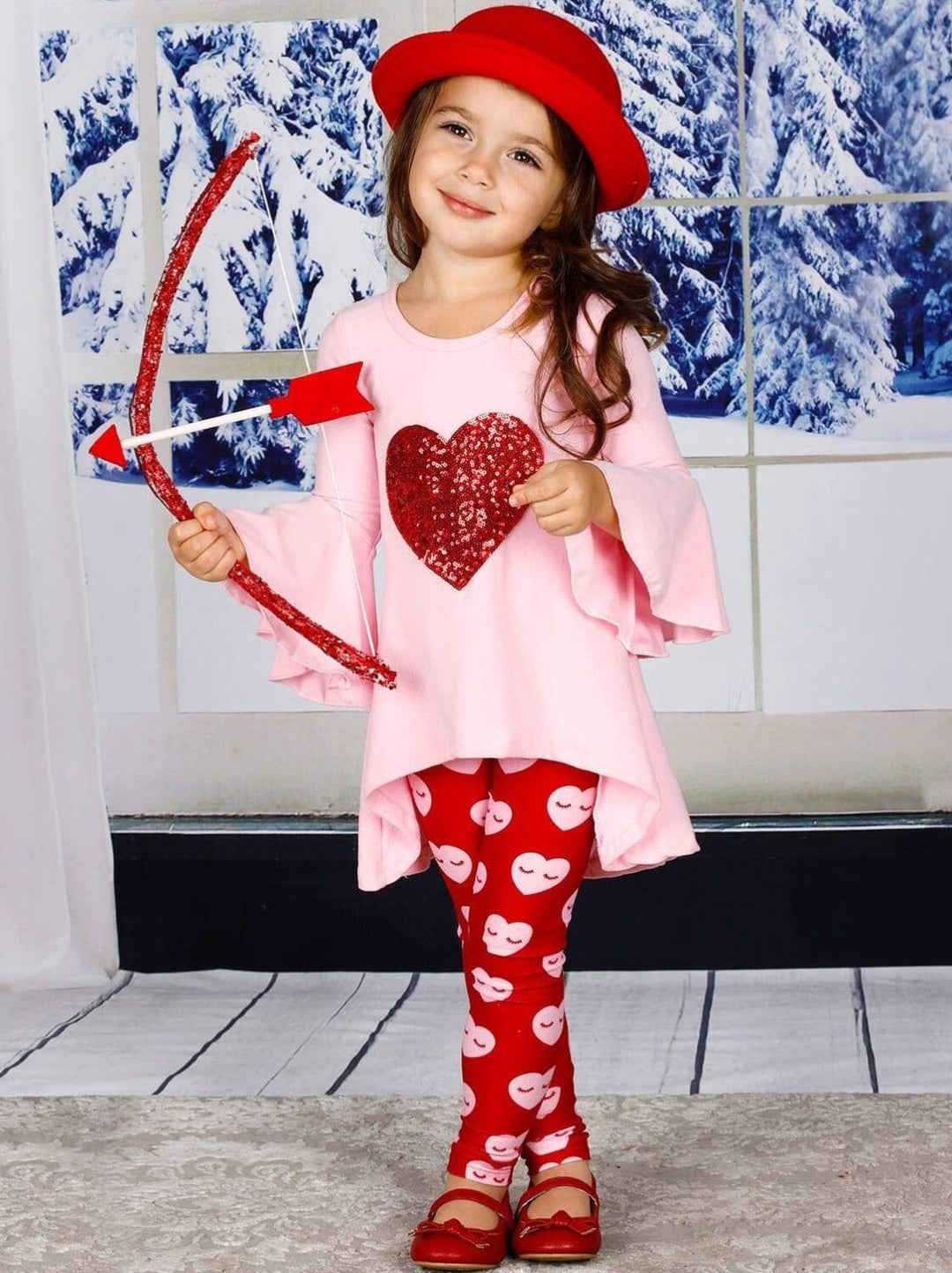 Girls Valentine's Day Outfit | Girls Sequin Heart Tunic & Legging Set