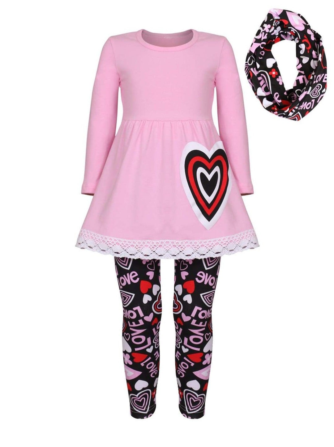 Kids Valentine's Clothes | Girls Crochet Hem Tunic Scarf & Legging Set