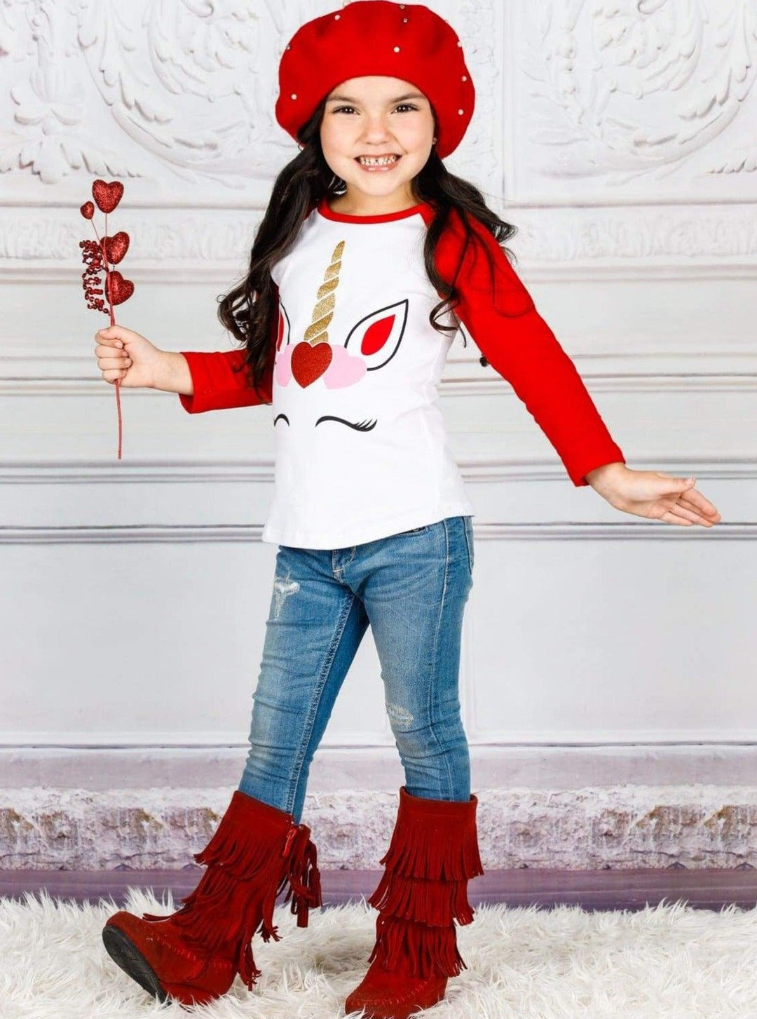 Toddler Valentine's Day Tops | Girls Valentine's Unicorn Raglan Top