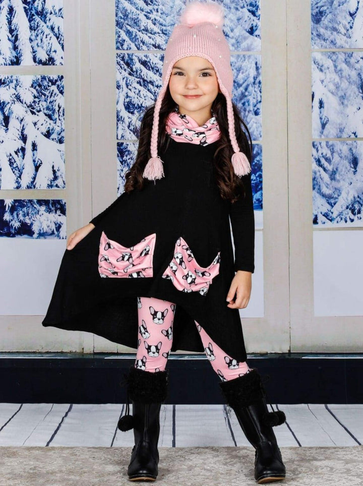 Girls Winter Casual Set | Plaid Pocket Tunic, Scarf, & Legging Set 