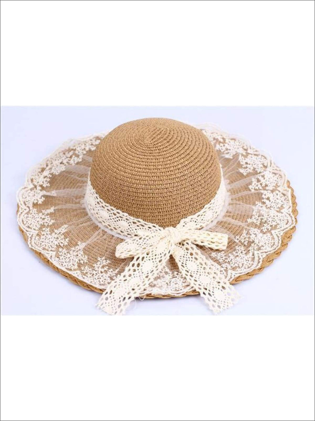 Girls Lace Brim Straw Hat - Tan - Girls Hats