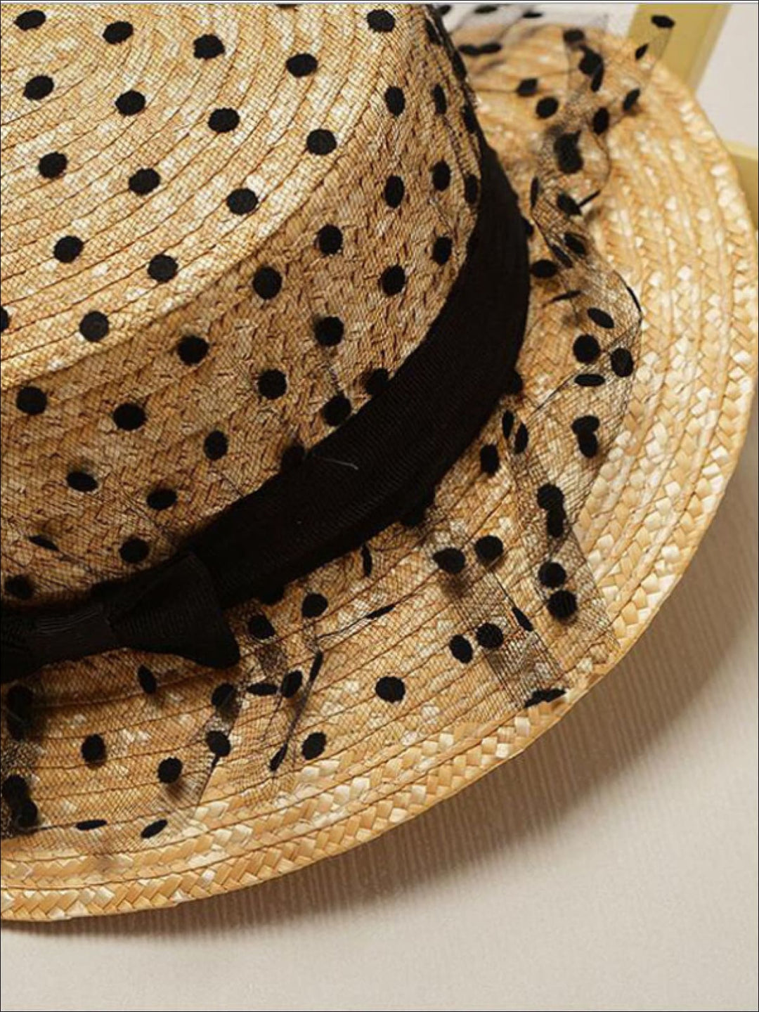 Girls Lace Dotted Mesh Straw Hat - Girls Hats