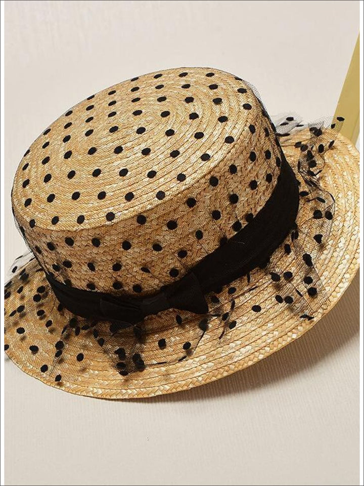 Girls Lace Dotted Mesh Straw Hat - Girls Hats