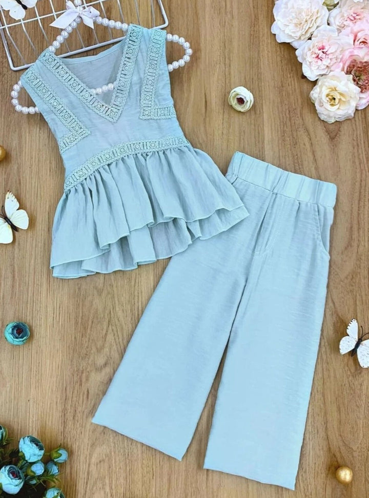 Spring Toddler Outfit | Girls Spring Peplum Top & Palazzo Pants Set