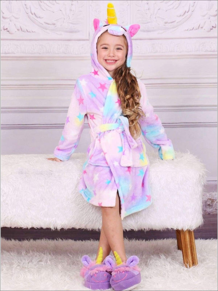 Girls Lavender Unicorn Star Print Bathrobe - Unicorn Bathrobe