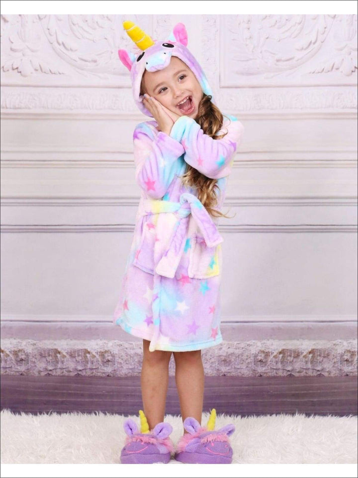 Girls Lavender Unicorn Star Print Bathrobe - Unicorn Bathrobe