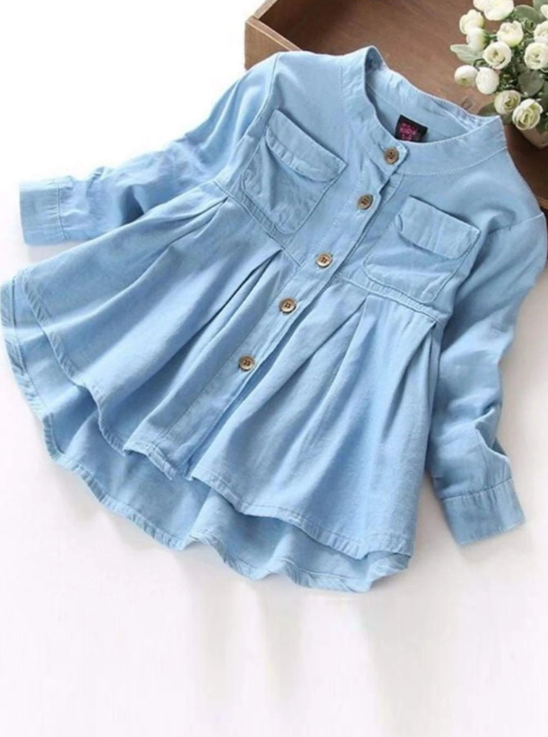 Kids Denim Clothes | Long Sleeve Chambray Dress | Mia Belle Girls