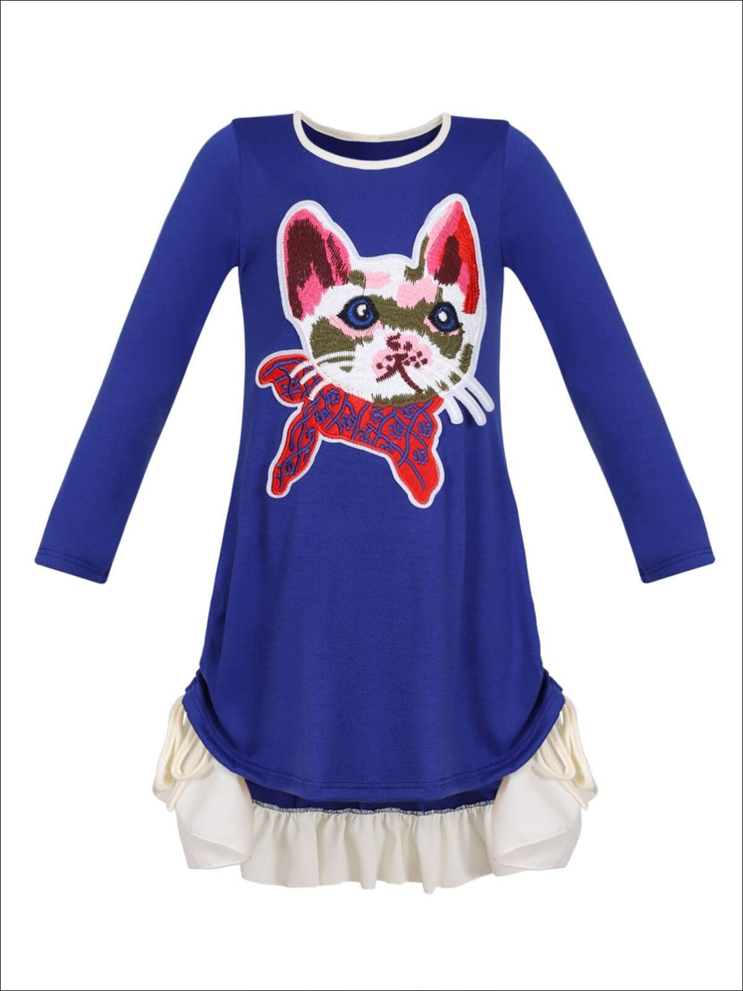 Girls Long Sleeve Drawstring Ruffled Applique Tunic - Blue / 2T/3T - Girls Fall Top