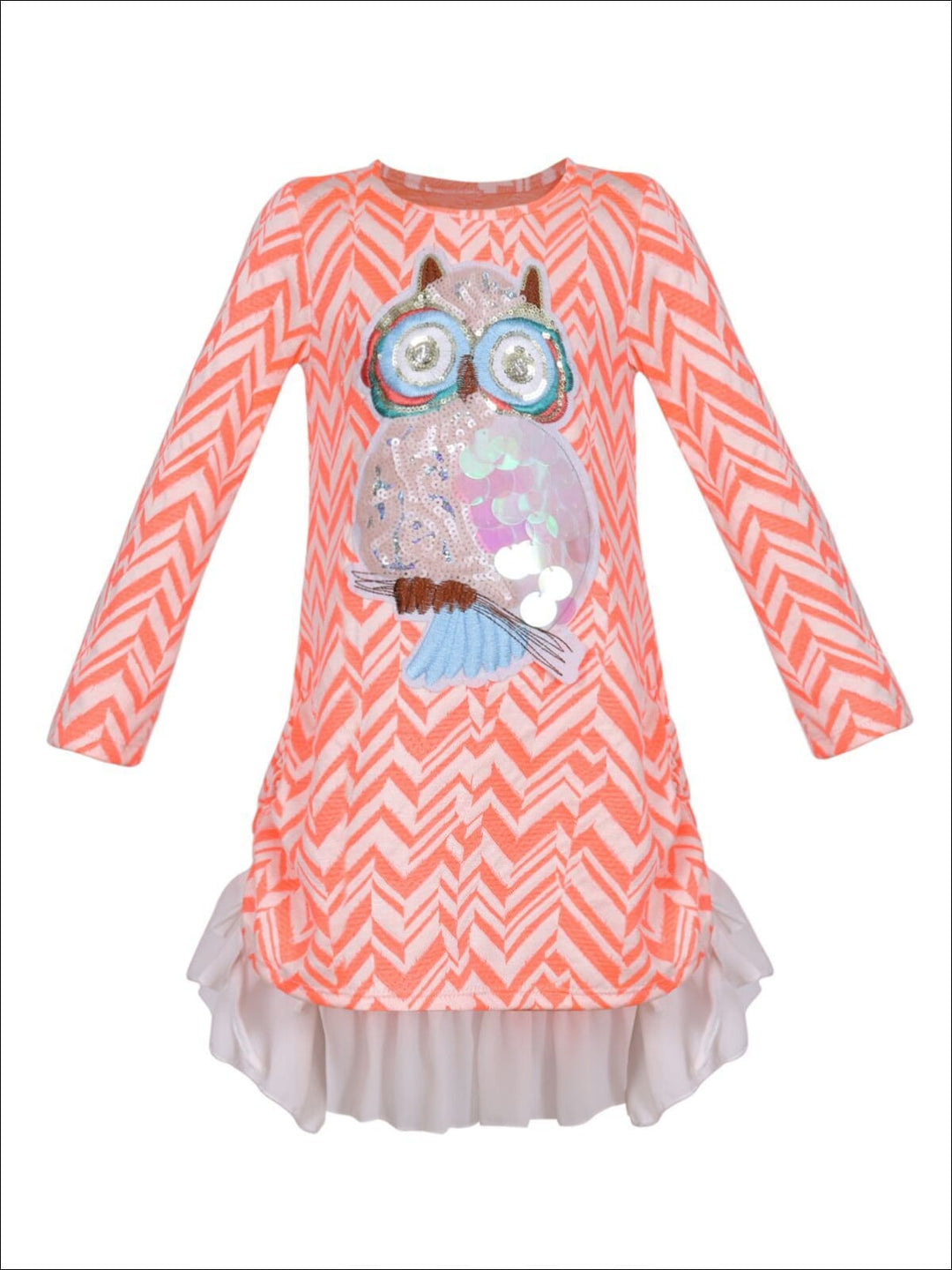 Girls Long Sleeve Drawstring Ruffled Applique Tunic - Orange / 2T/3T - Girls Fall Top