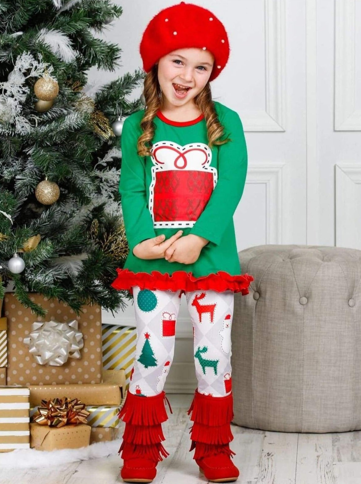 Cute Winter Sets | Girls Christmas Gift Tunic And Printed Legging Set ...