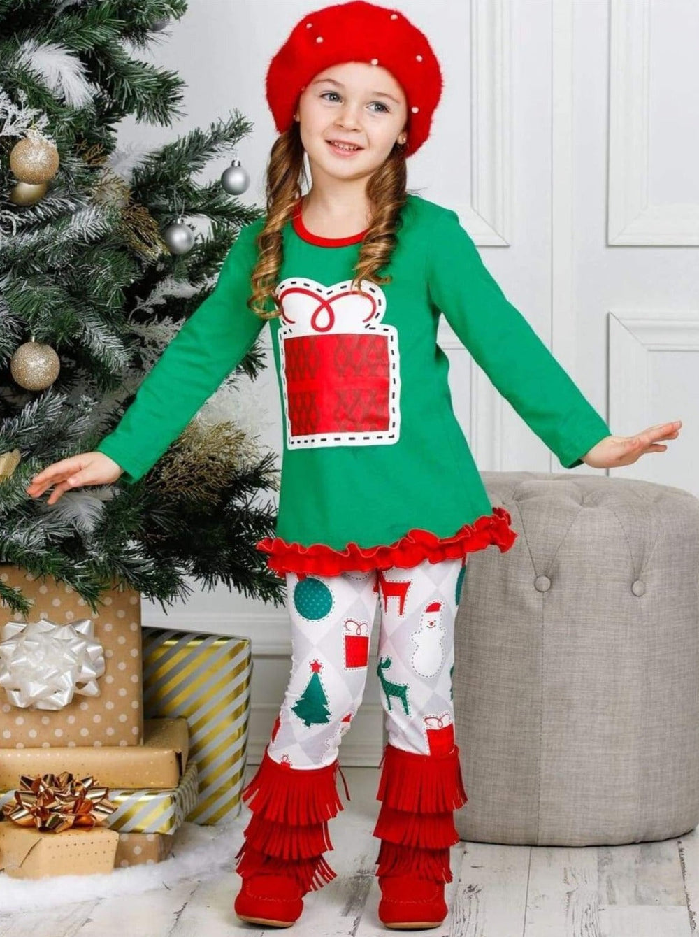 Cute Winter Sets | Girls Christmas Gift Tunic And Printed Legging Set