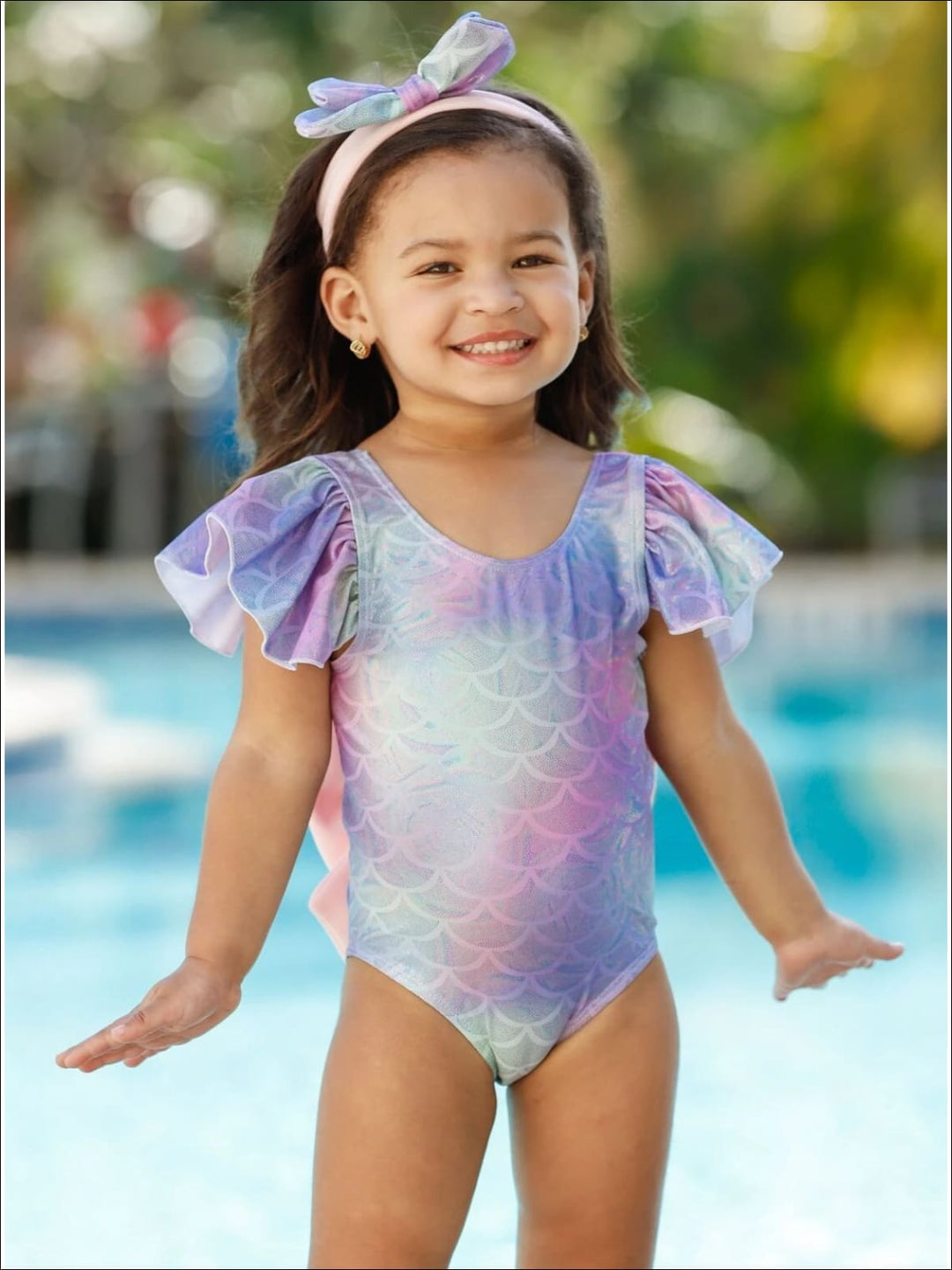 Girls Mermaid Big Bow One Piece Swimsuit | Mia Belle Girls Swimwear