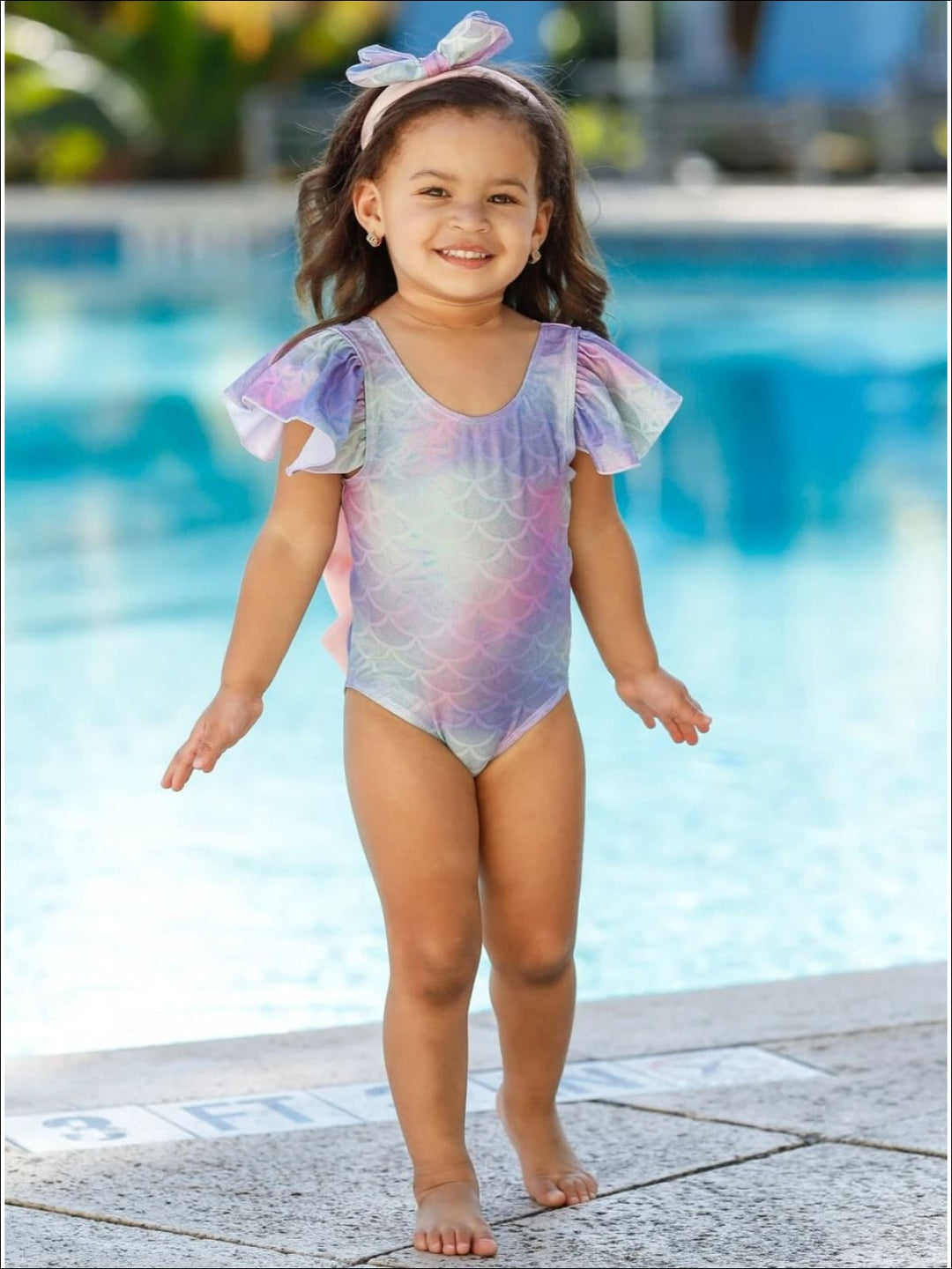 Girls Mermaid Big Bow One Piece Swimsuit | Mia Belle Girls Swimwear