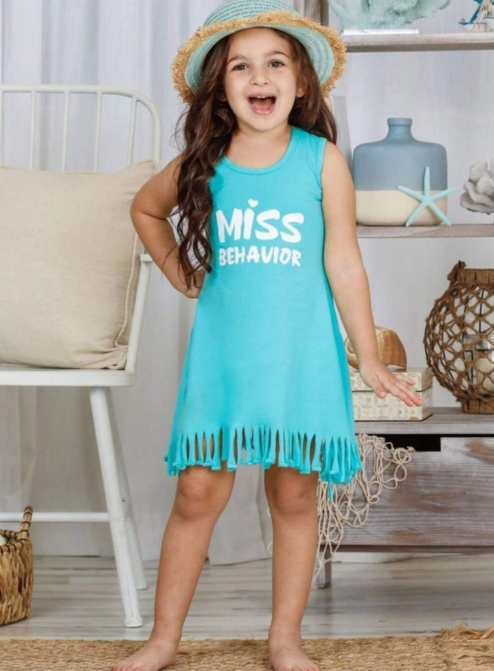 Girls Mint Graphic Fringe Dress (2 Options) - Girls Spring Casual Dress