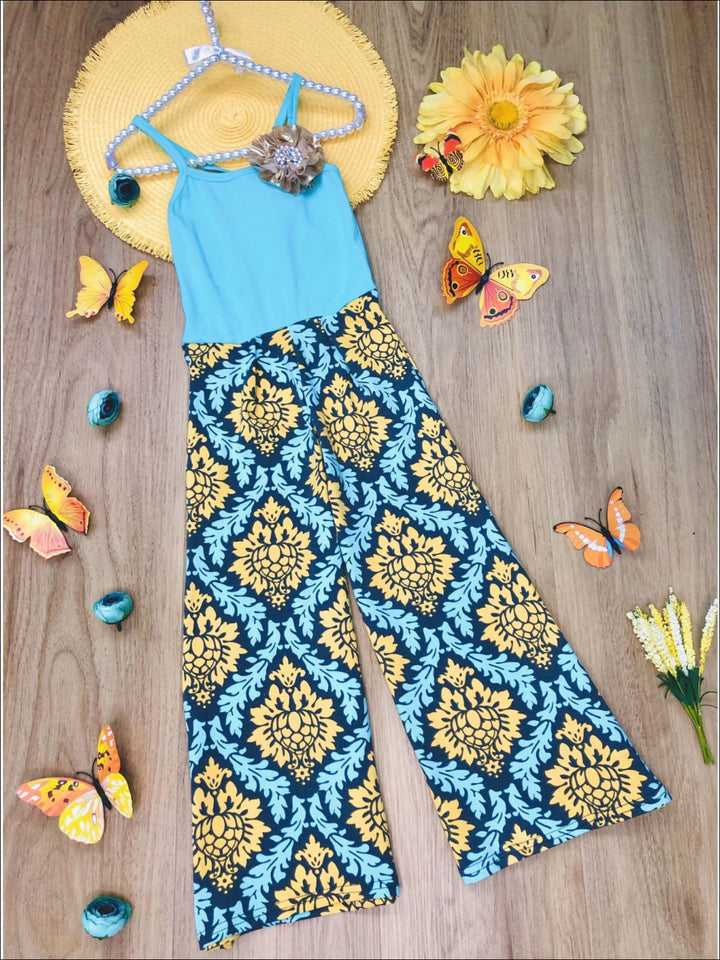 Toddler Spring Outfits | Girls Sleeveless Medallion Palazzo Jumpsuit