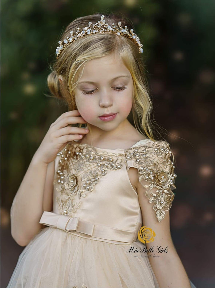 Girls Winter Formal Dress | Applique Holiday Dress | Mia Belle Girls